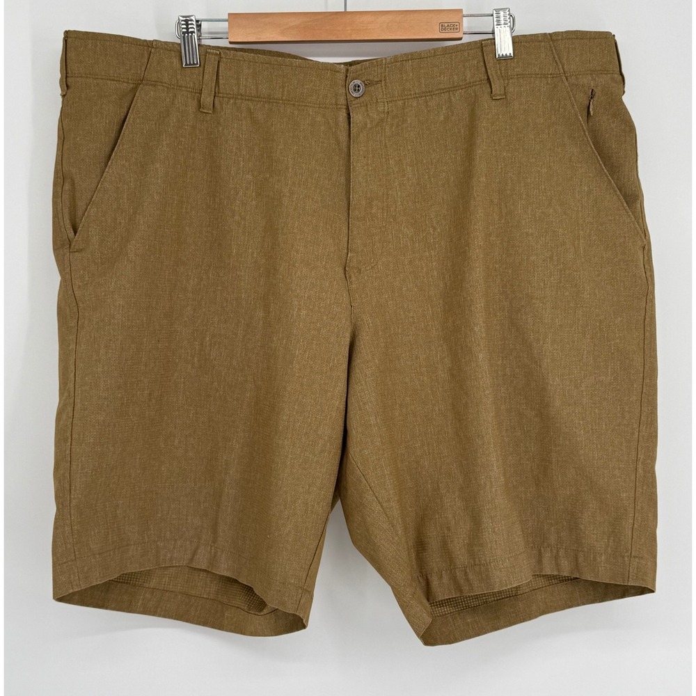 SwissTech Mens Performance Shorts Brown Heather Micro-Perf Flat Front Sz 44